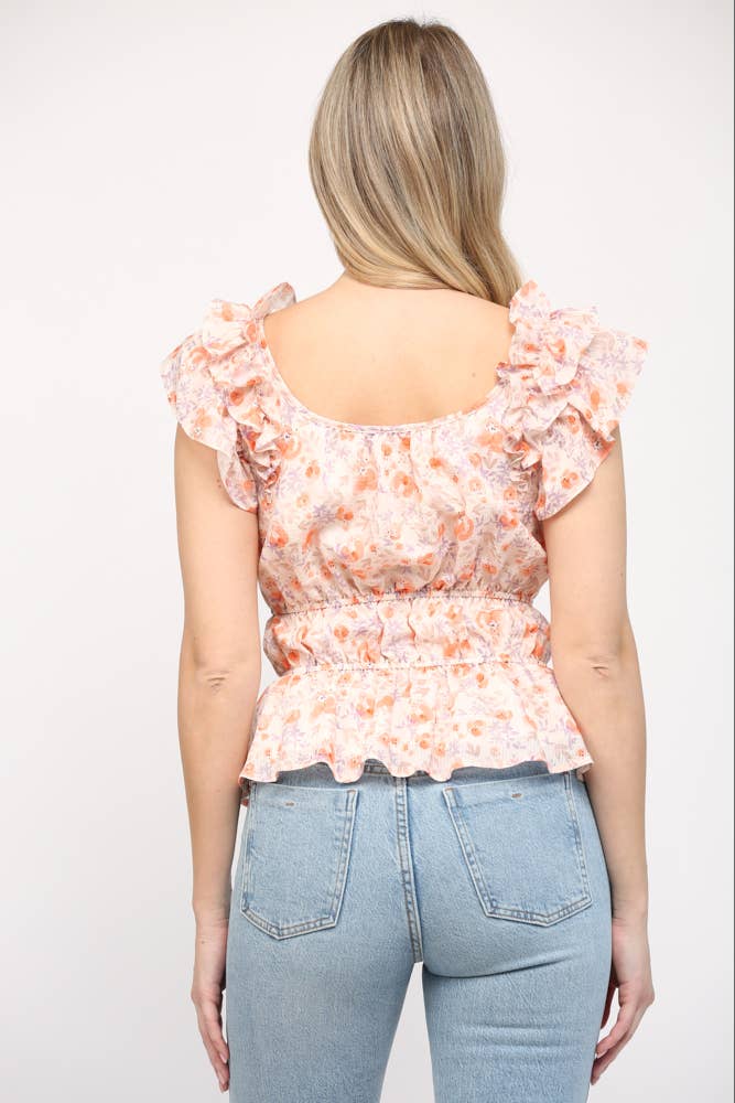 Gathered Waist Flutter Sleeve Top
