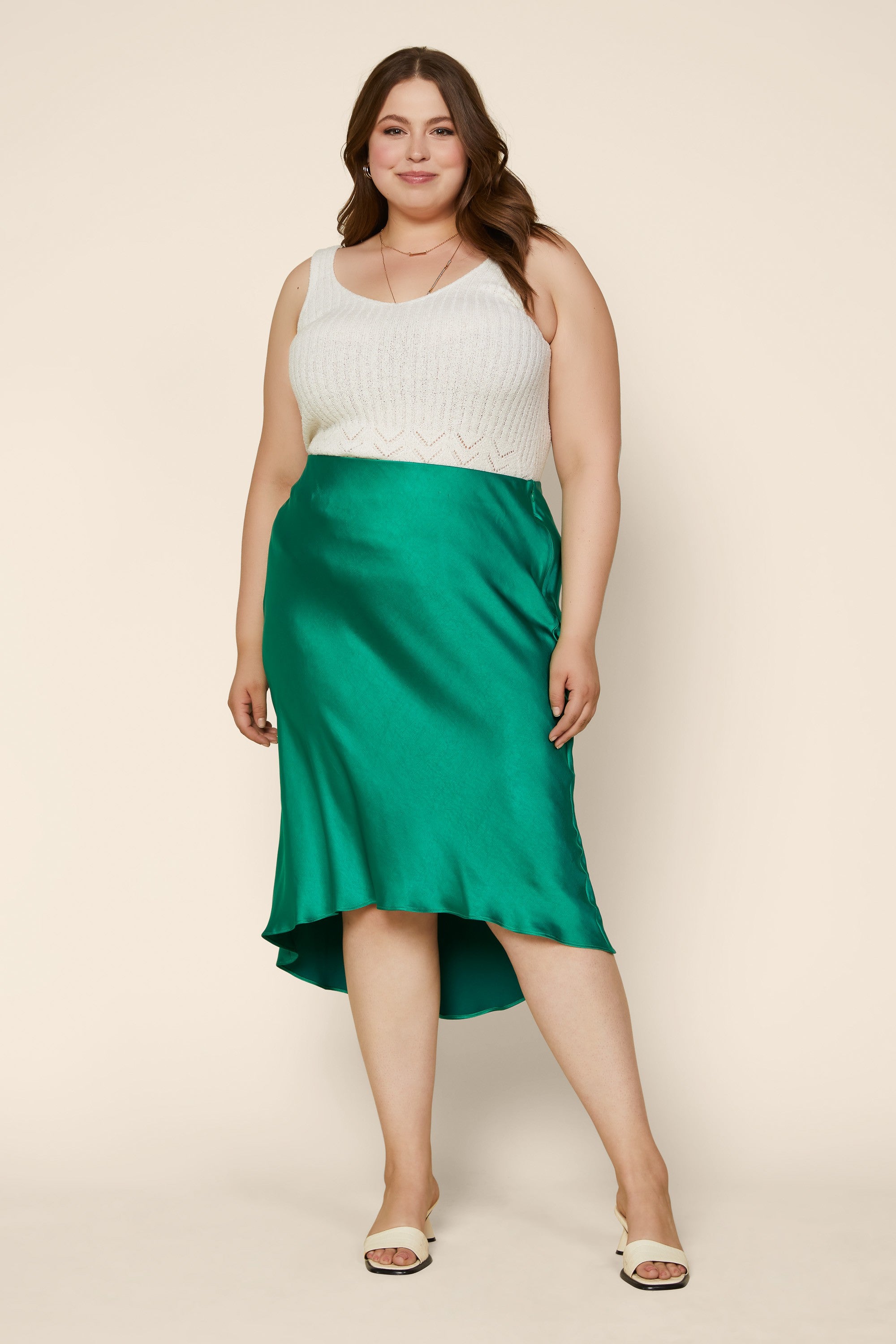 High Low Satin Midi Skirt