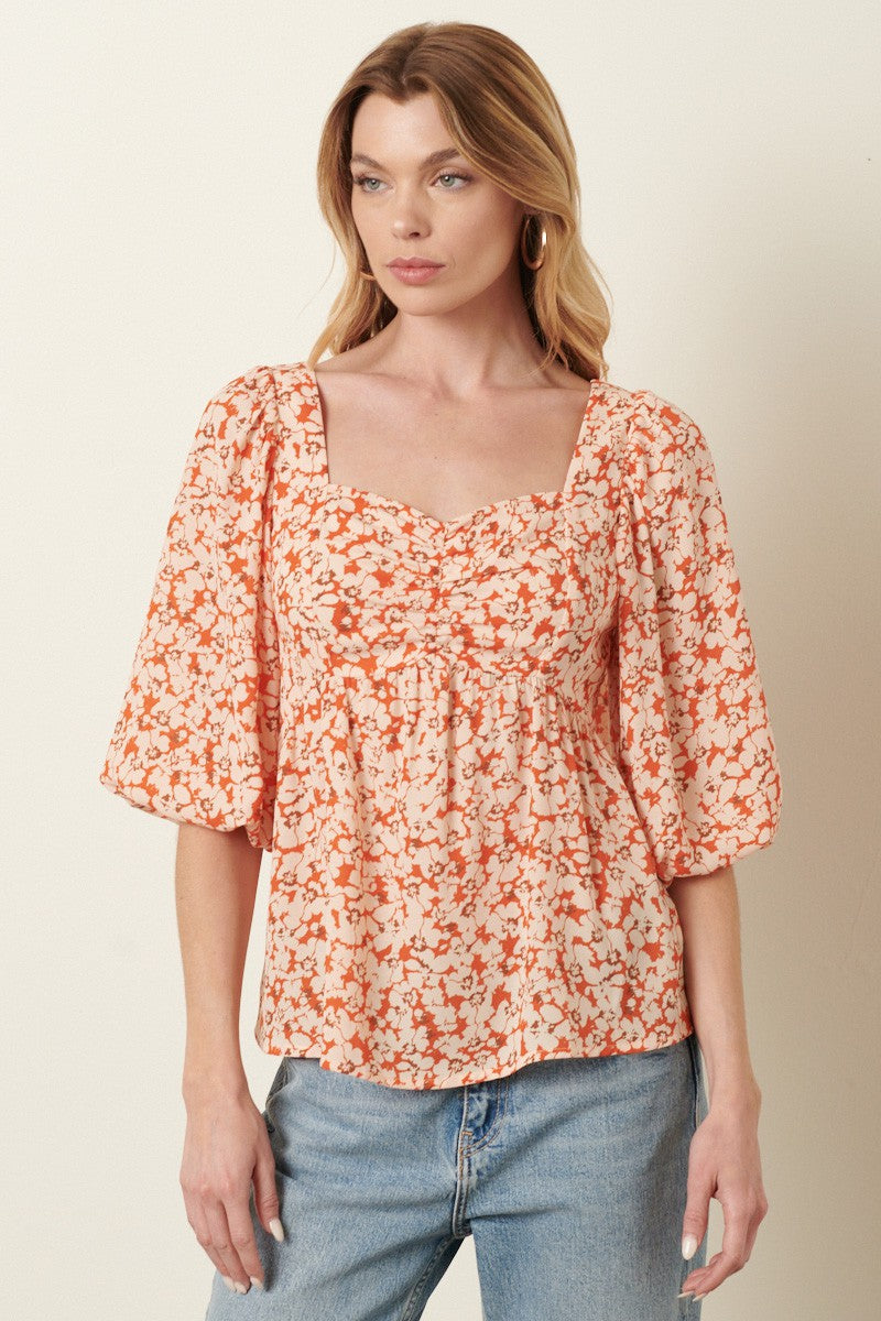 3/4 Sleeve Floral Peplum Blouse