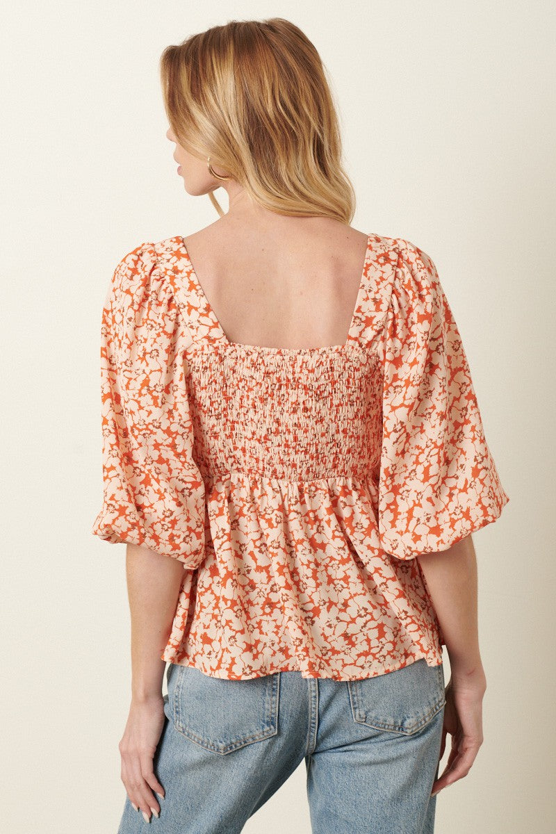 3/4 Sleeve Floral Peplum Blouse