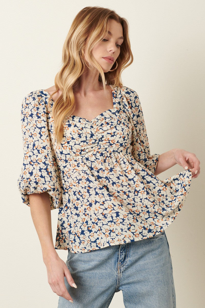 3/4 Sleeve Floral Peplum Blouse