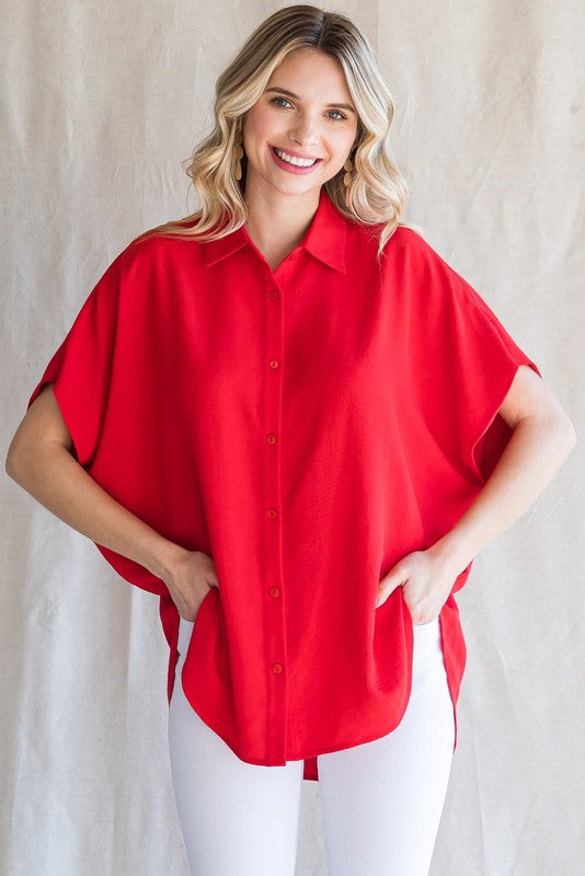 Button Front Crepe Short Sleeve