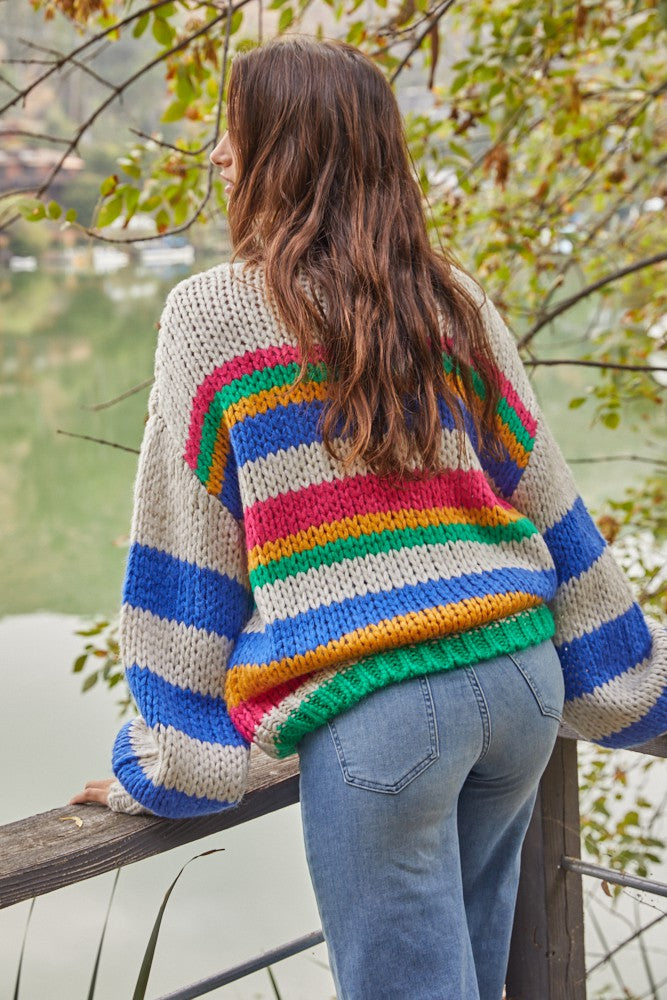 Chunky Knit Multi Striped Sweater