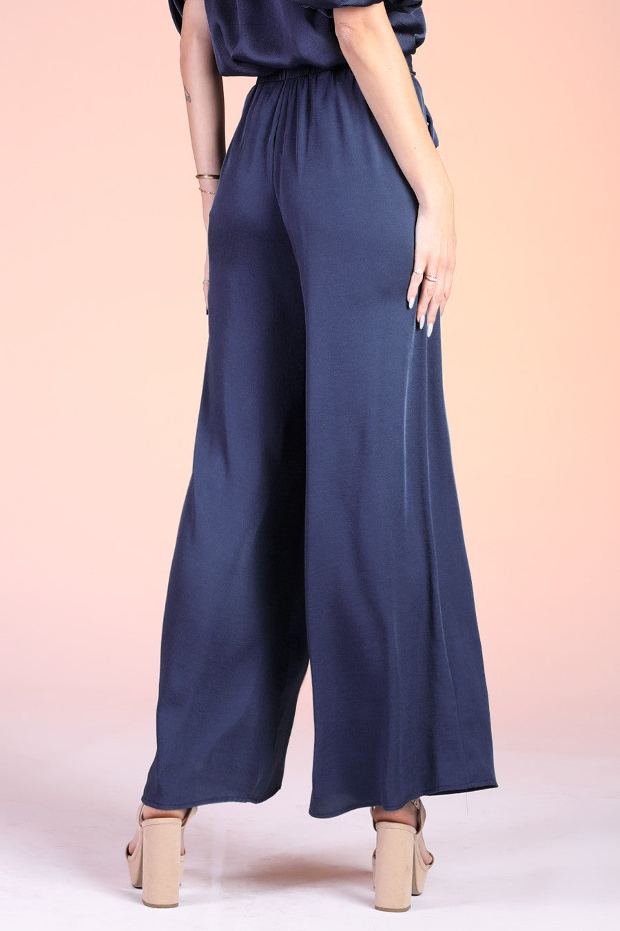 Washed Silk Tie Waist Wide Leg Pants
