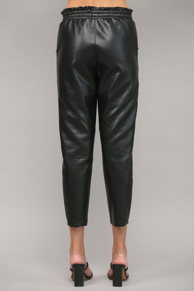 Faux Leather Drawstring Waist Pants