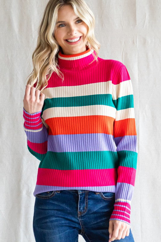 Multi Stripe Turtle Neck Sweater