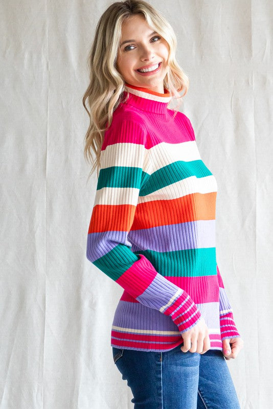 Multi Stripe Turtle Neck Sweater