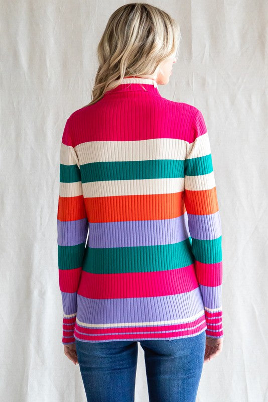 Multi Stripe Turtle Neck Sweater