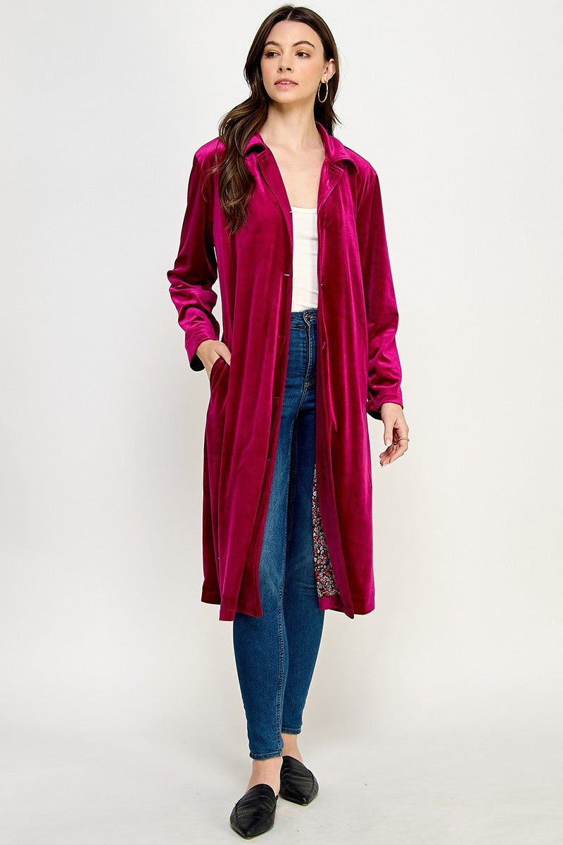 Velvet Long Button Up Duster