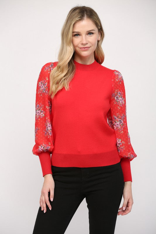 Contrast Print Crew Neck Top