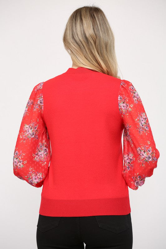 Contrast Print Crew Neck Top