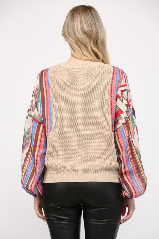 Contrast Geo Print Sleeve Sweater