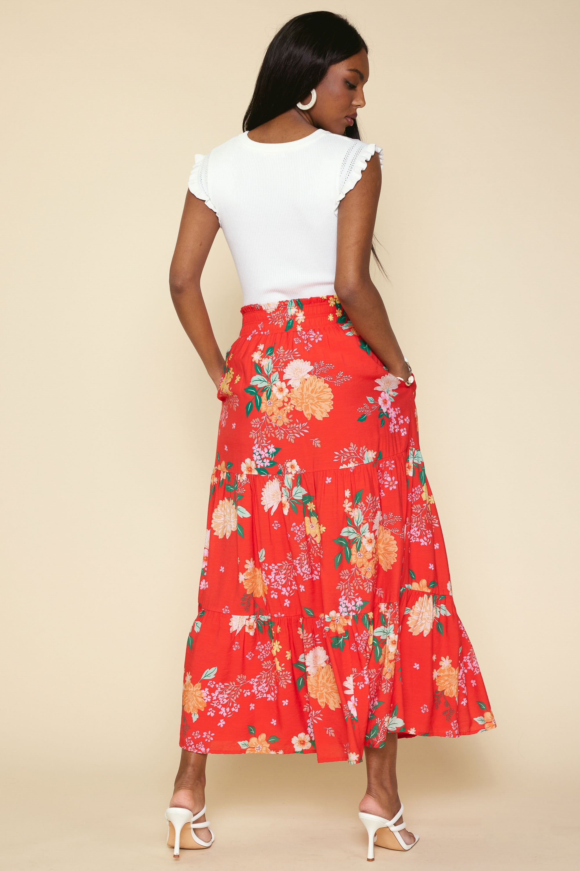 Floral Print Tiered Maxi Skirt