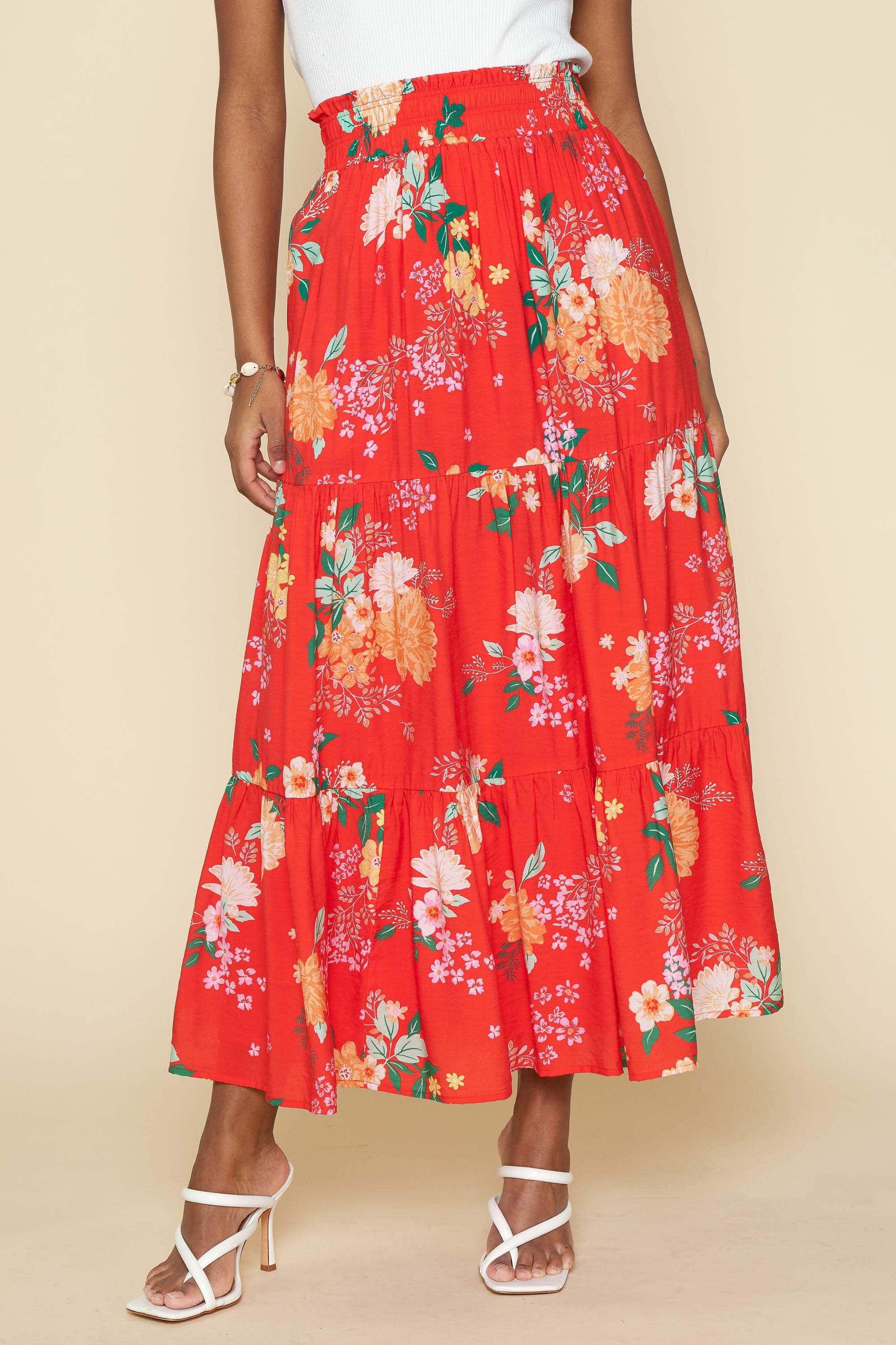 Floral Print Tiered Maxi Skirt