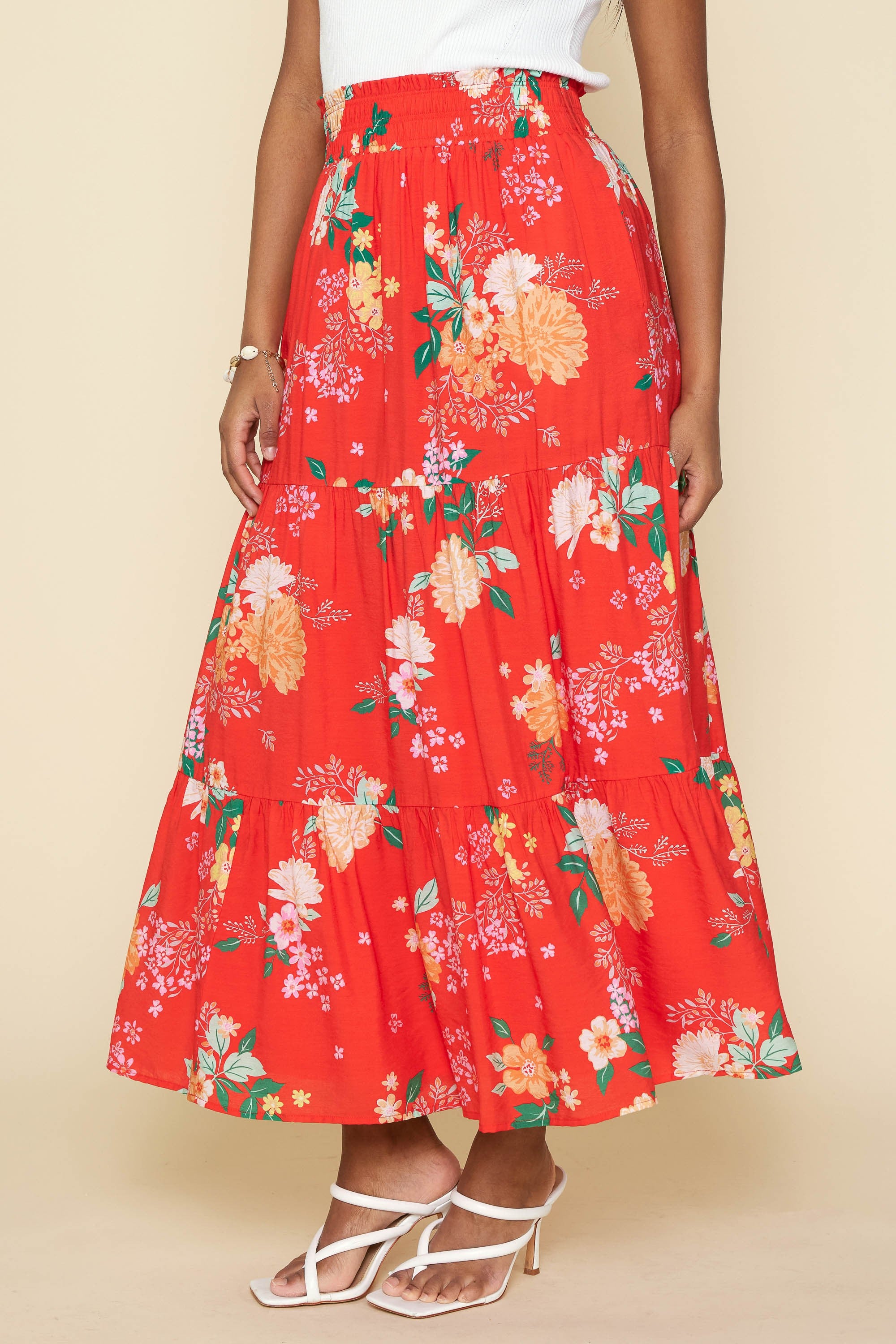 Floral Print Tiered Maxi Skirt