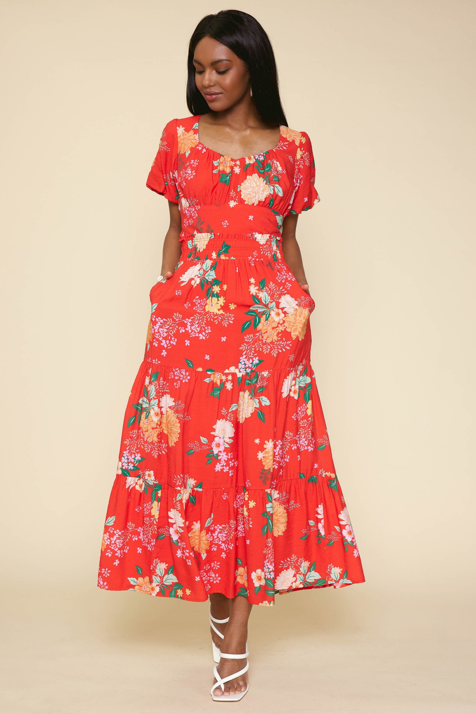 Floral Print Tiered Maxi Skirt