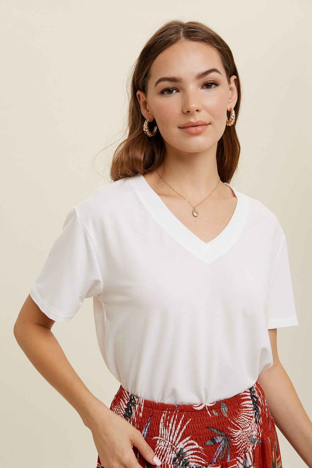 V-Neck top with Rounded Hem