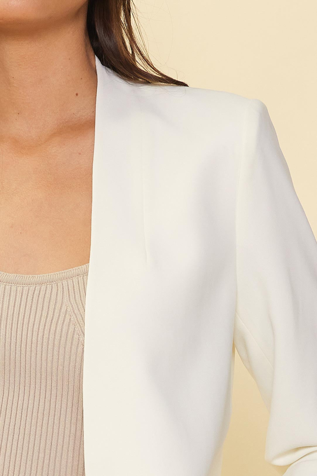 Collarless Pleated Sleeve Blazer