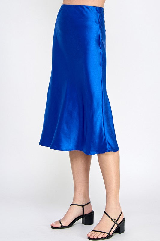 Satin Elastic Midi Skirt