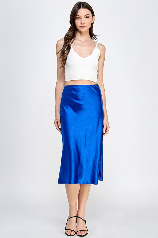 Satin Elastic Midi Skirt