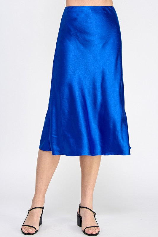 Satin Elastic Midi Skirt