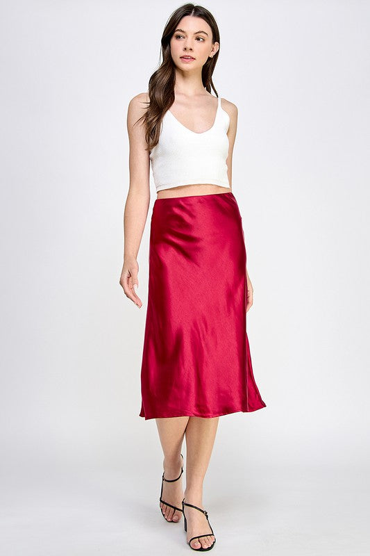 Satin Elastic Midi Skirt