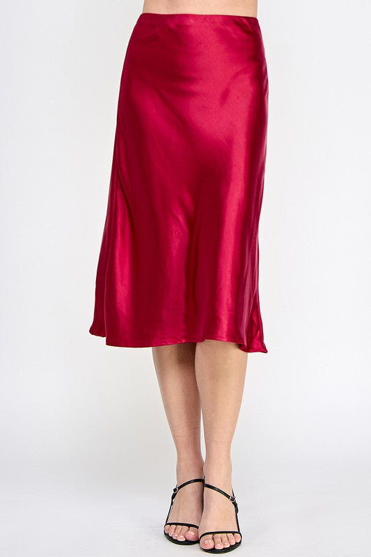 Satin Elastic Midi Skirt