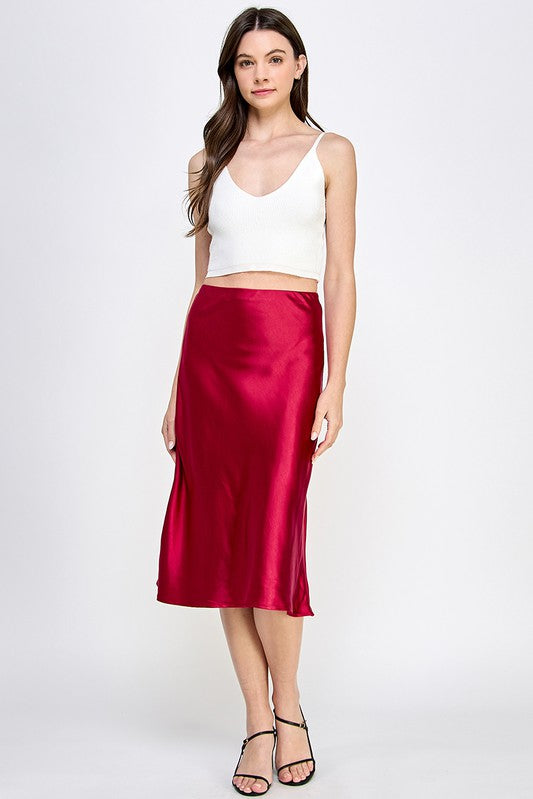 Satin Elastic Midi Skirt