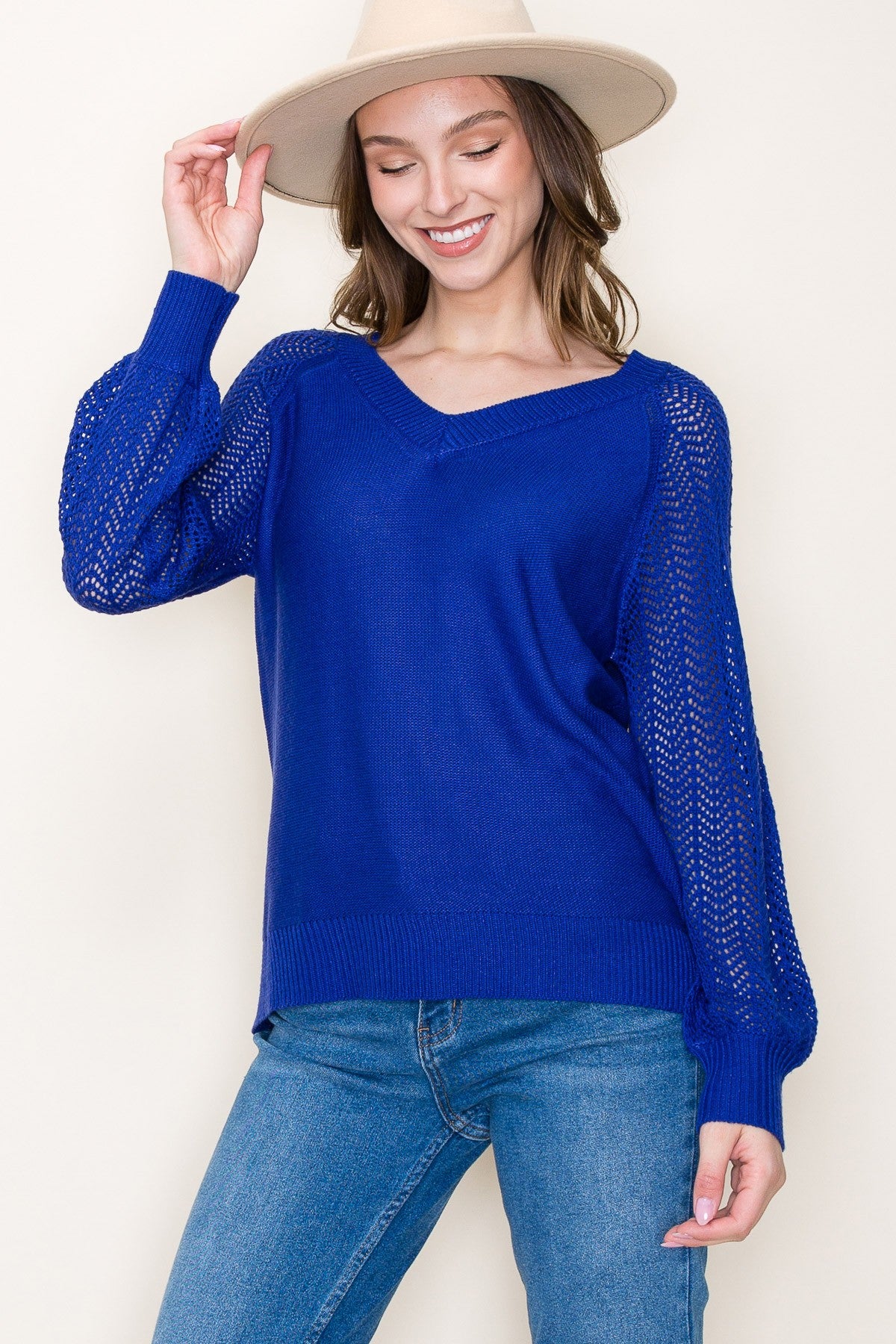 Balloon V Neck Open Neck Sweater