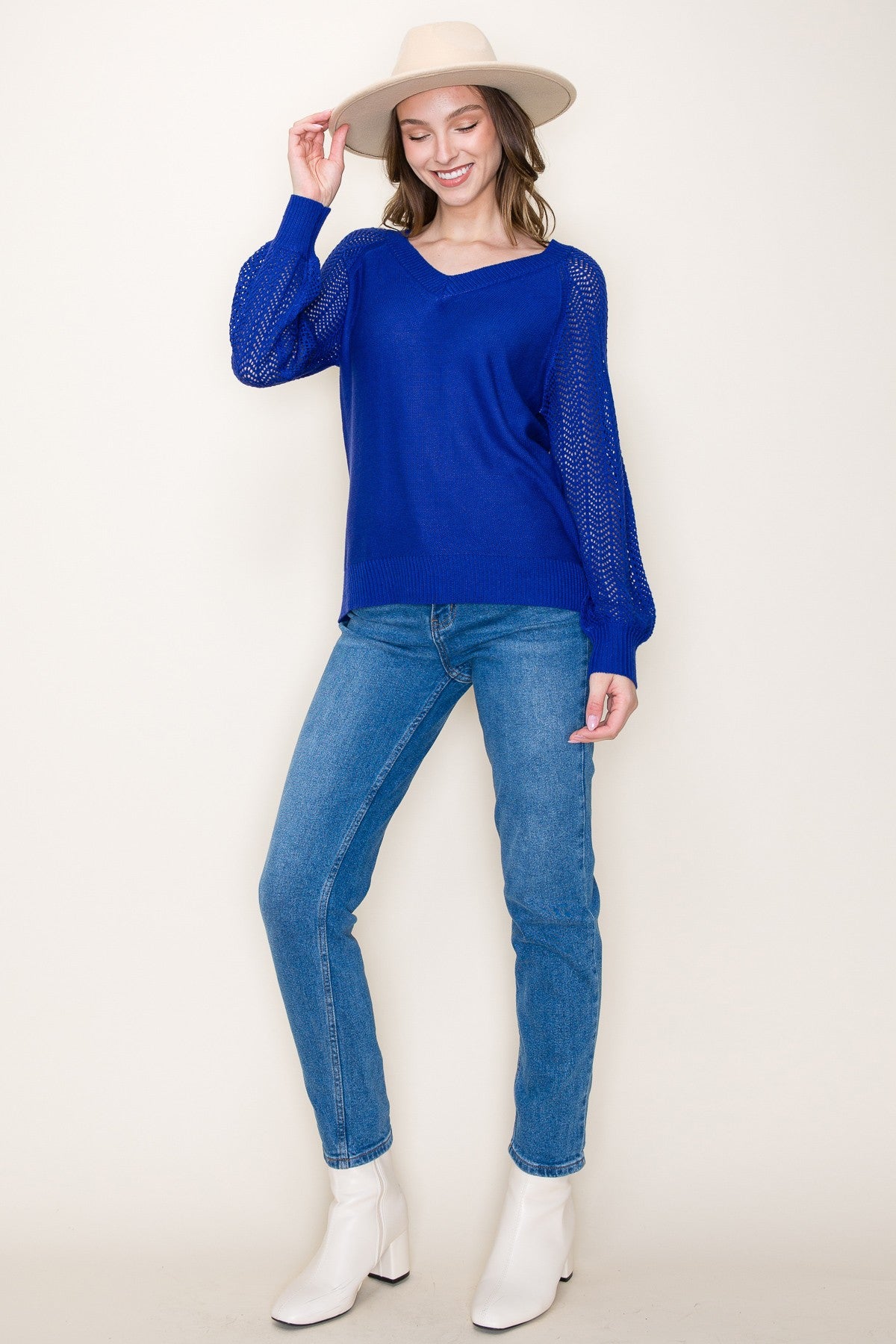 Balloon V Neck Open Neck Sweater