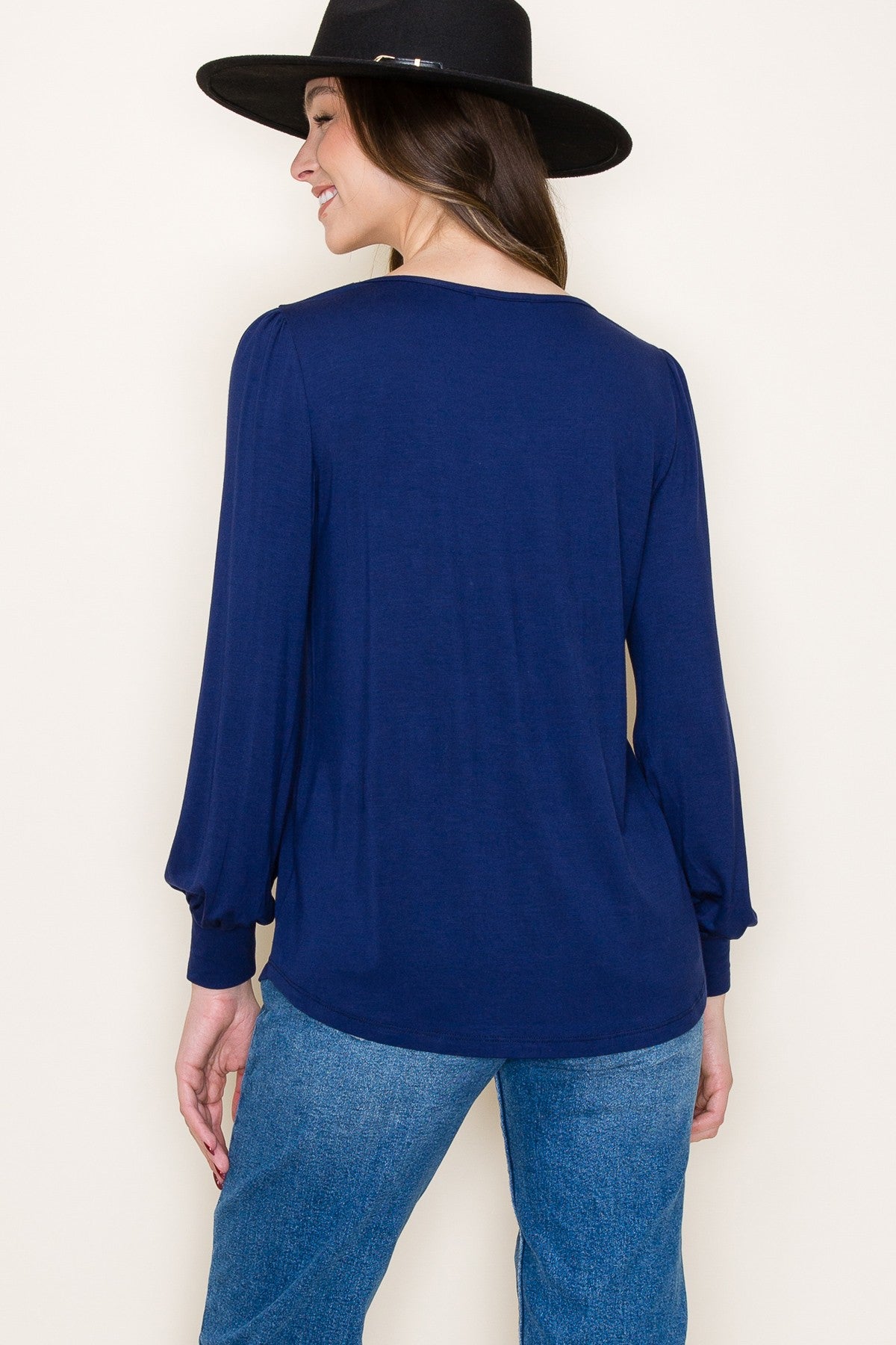Balloon Sleeve Solid Modal Top