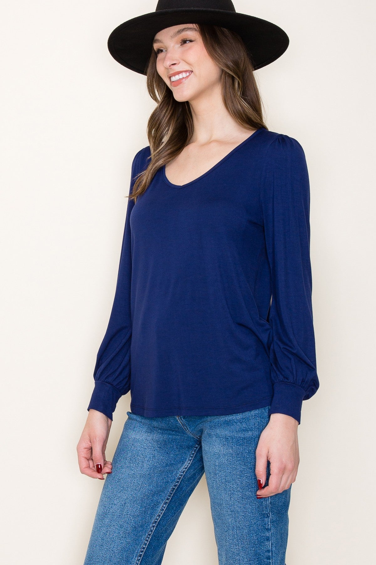 Balloon Sleeve Solid Modal Top