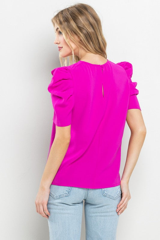 Keyhole Back Puff Sleeve Top