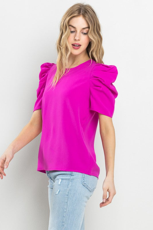 Keyhole Back Puff Sleeve Top
