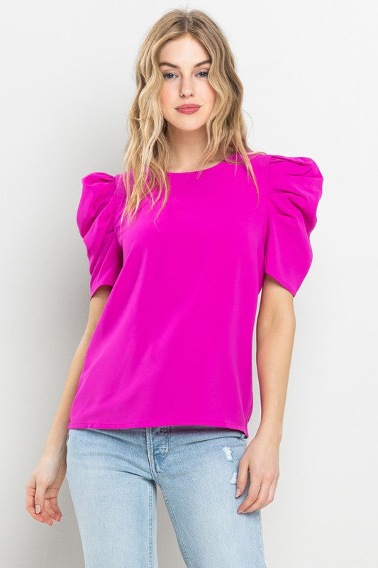 Keyhole Back Puff Sleeve Top