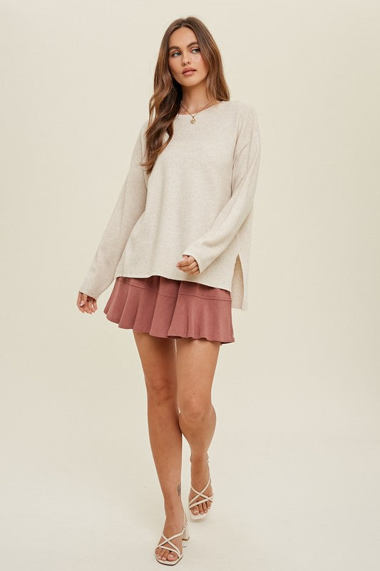 Drop Shoulder Sweater W/ Side Slits