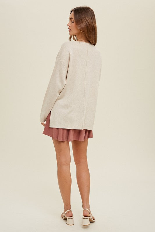 Drop Shoulder Sweater W/ Side Slits