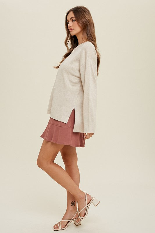Drop Shoulder Sweater W/ Side Slits