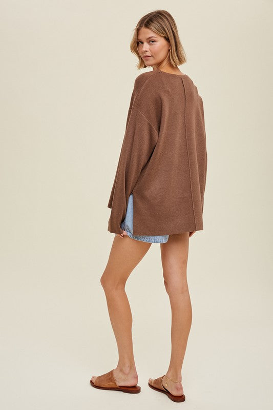 Drop Shoulder Sweater W/ Side Slits