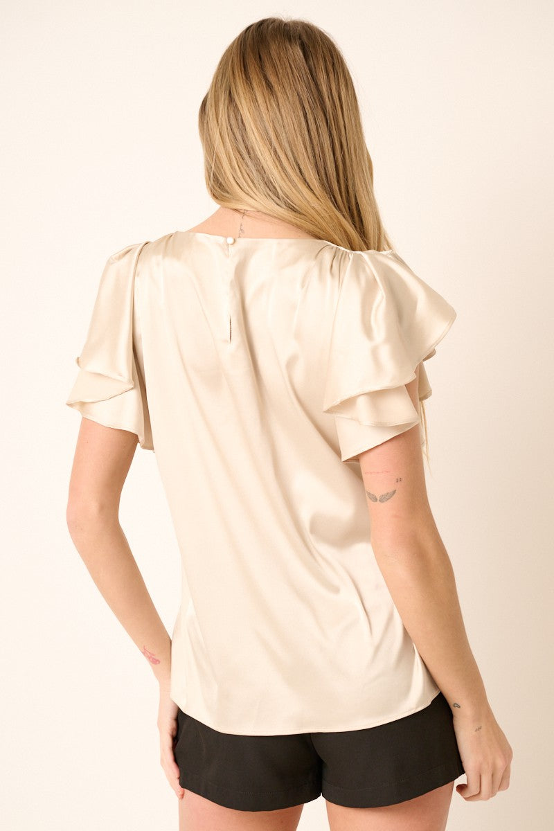 Flutter Keyhole Back Satin Top
