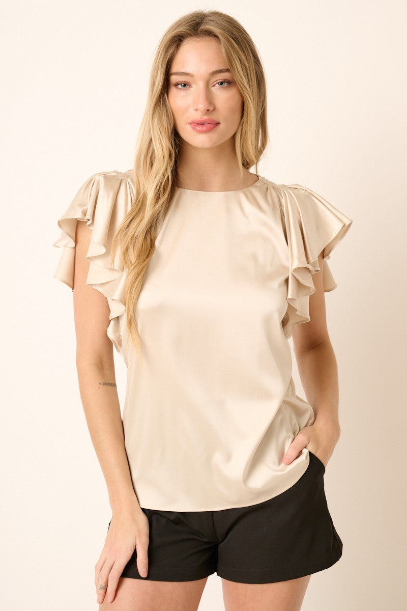 Flutter Keyhole Back Satin Top
