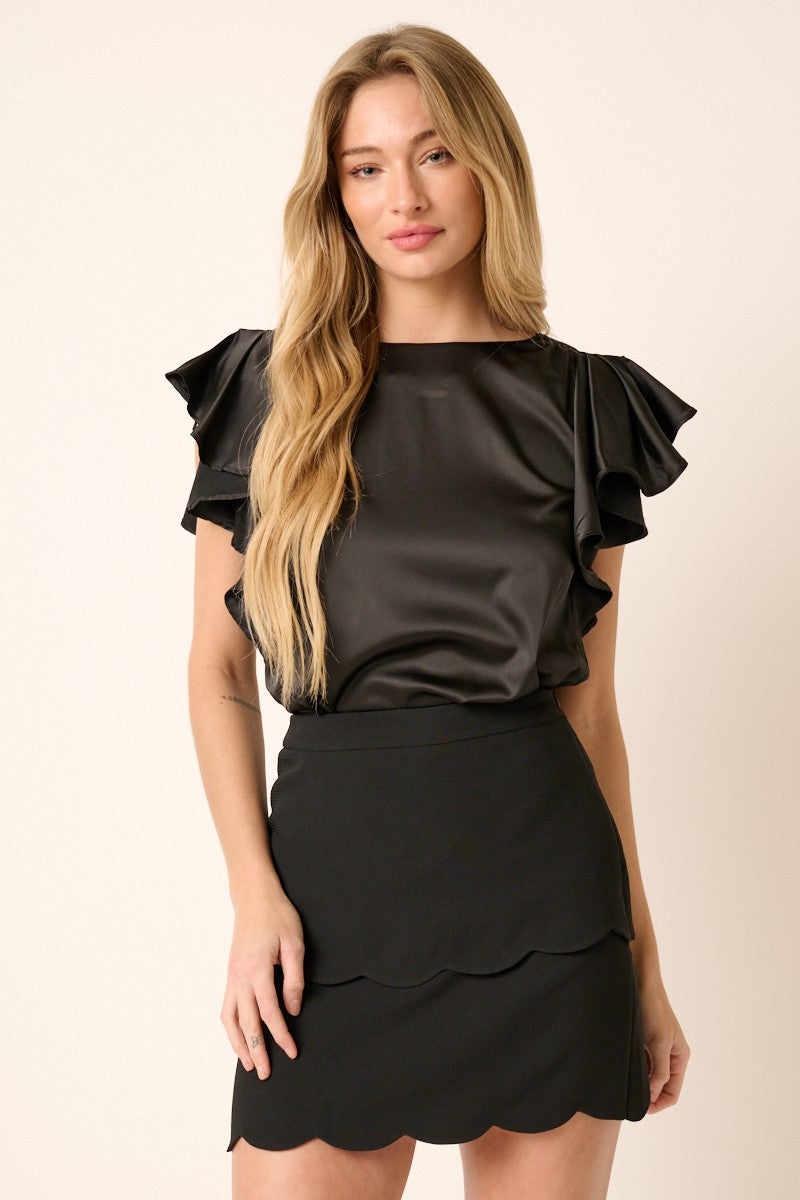 Flutter Keyhole Back Satin Top