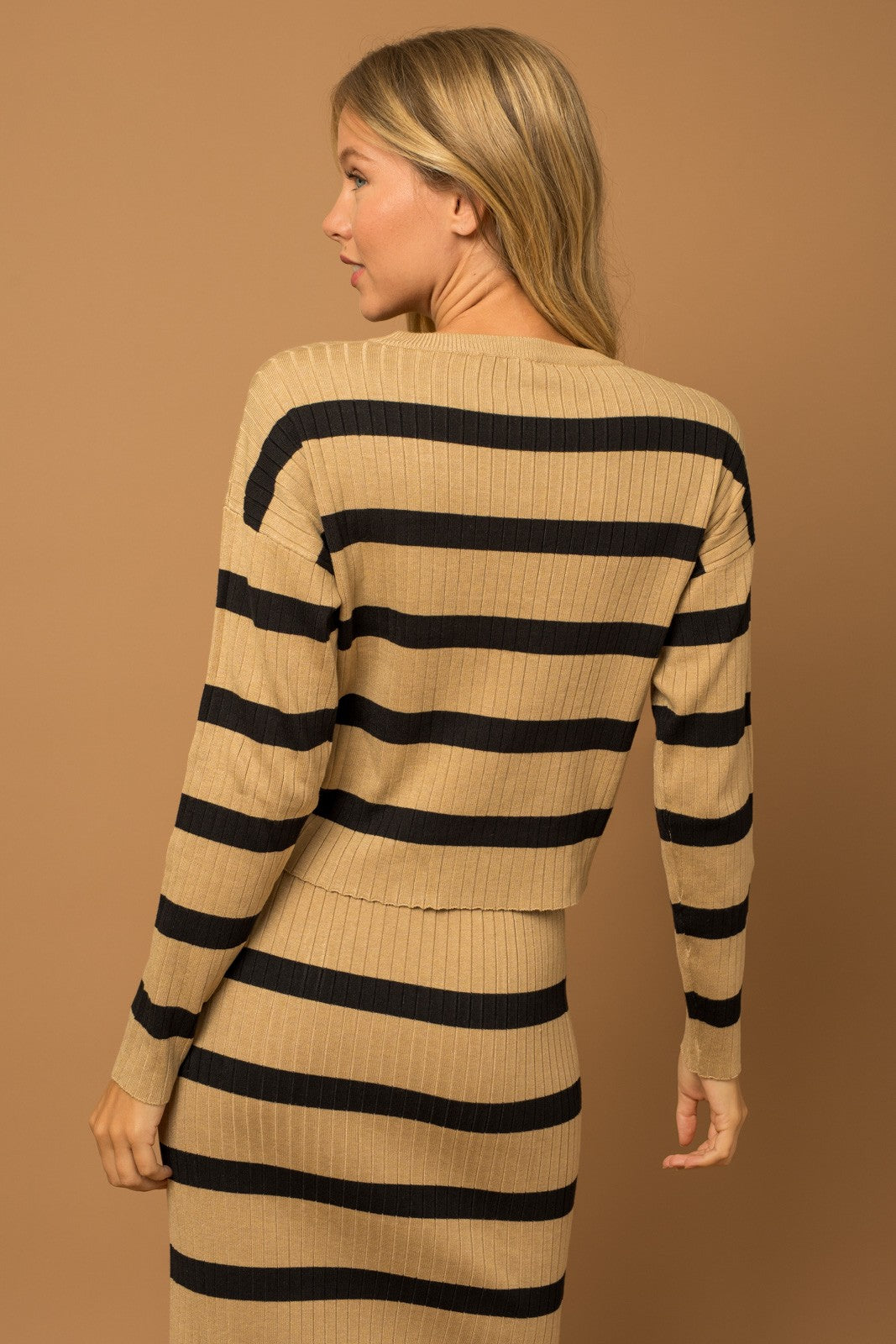 Horizontal Striped Rib Sweater-Set