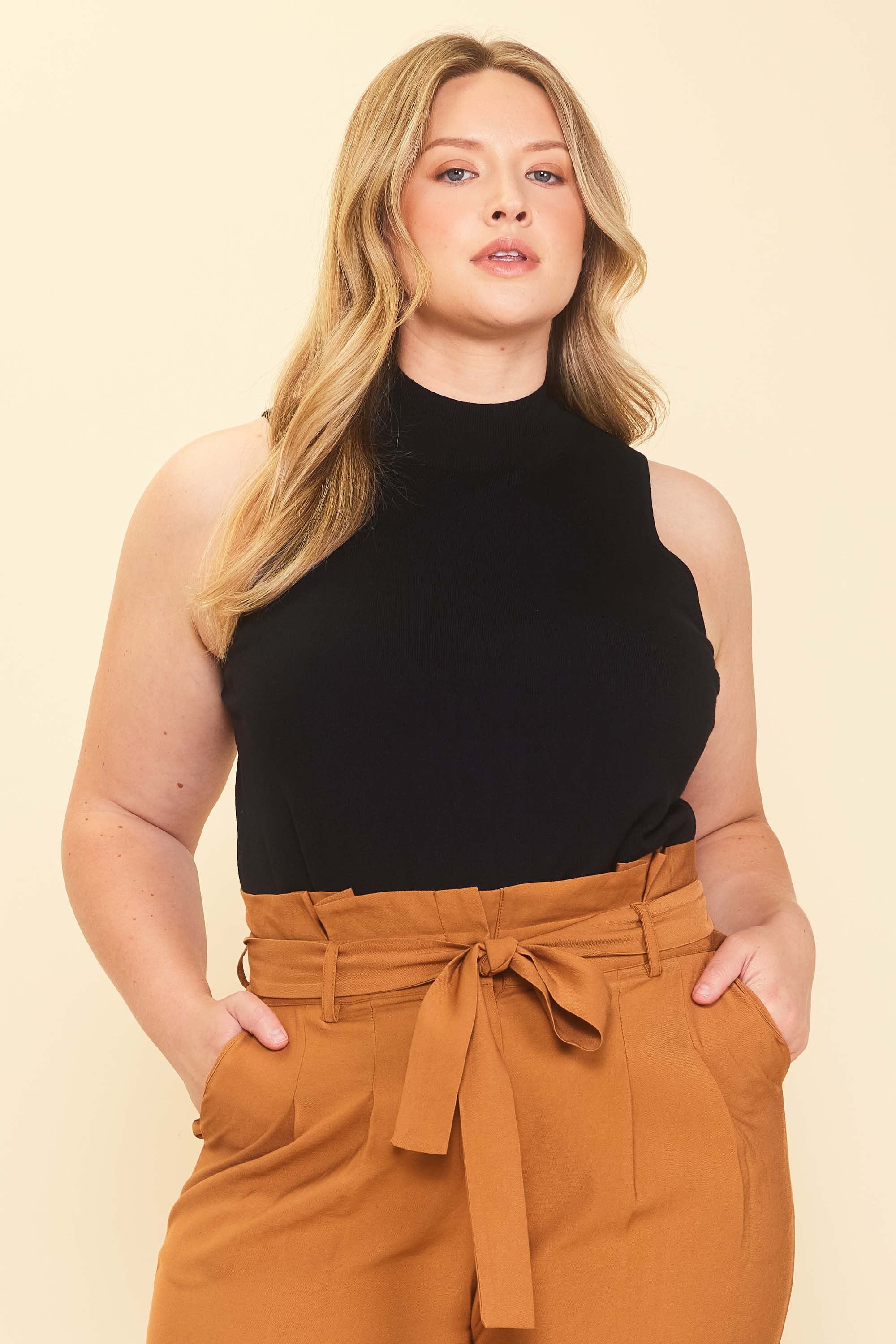 Sleeveless Mock Neck Knit