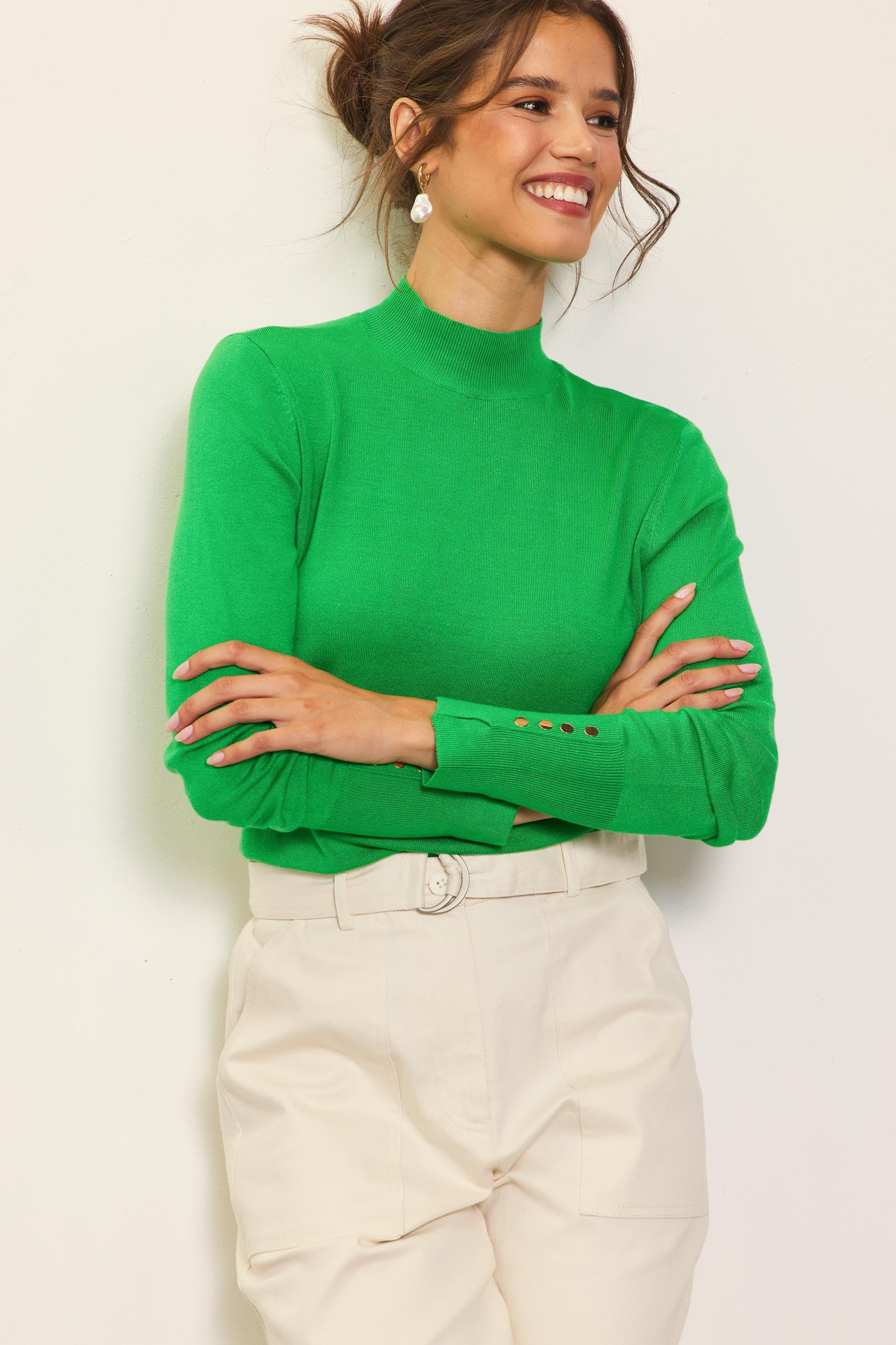 Mock Neck Sweater W/ Button Detail