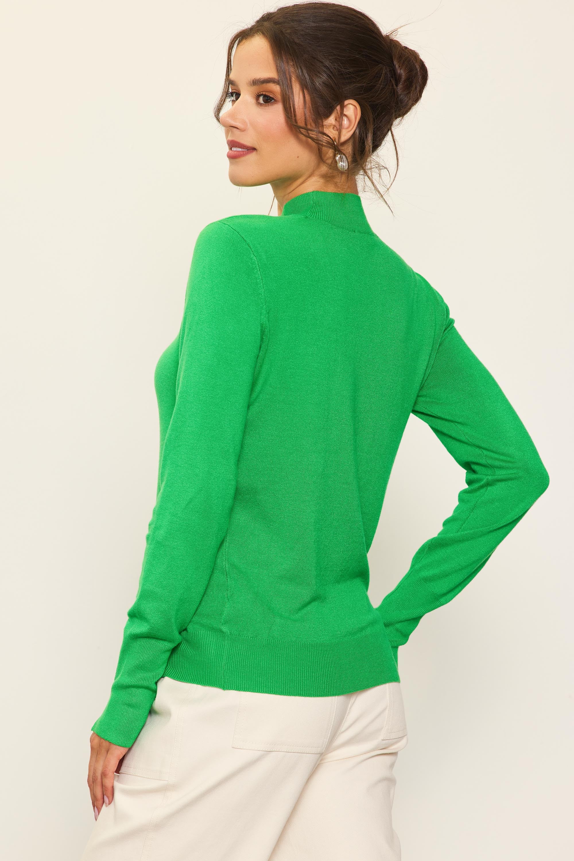 Mock Neck Sweater W/ Button Detail