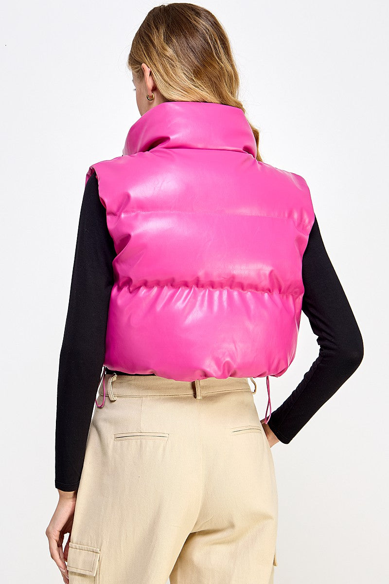 Pleather Cropped Puffer Vest