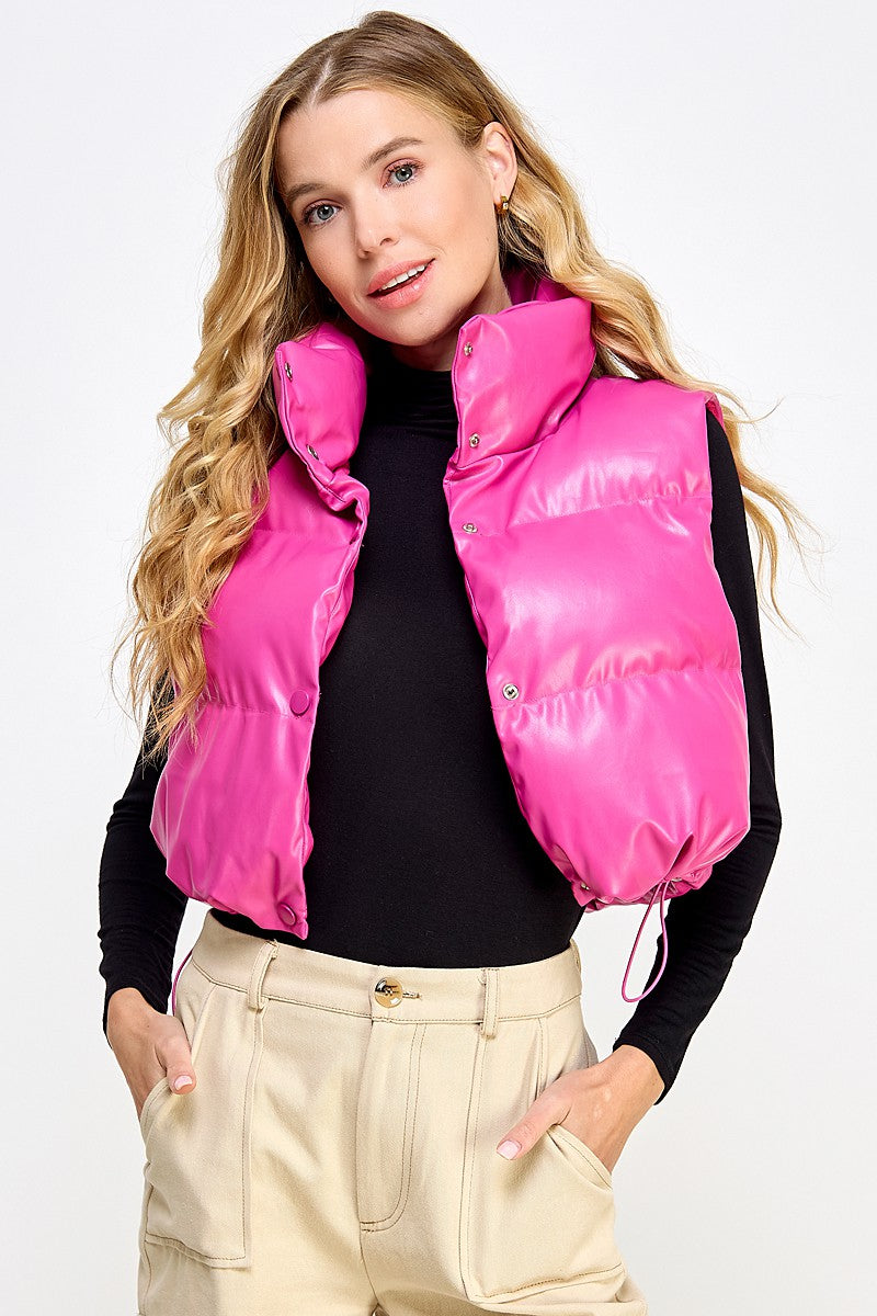 Pleather Cropped Puffer Vest