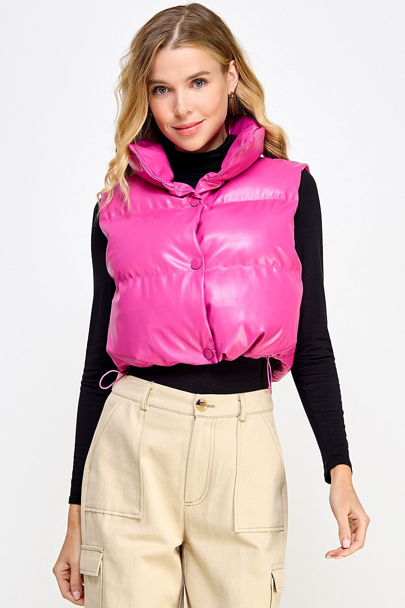 Pleather Cropped Puffer Vest