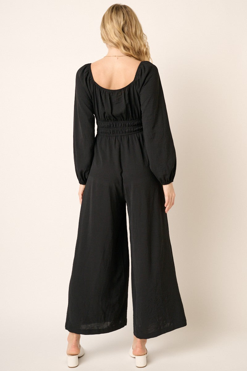 Long Sleeve Smocked Middle Jumpsuit